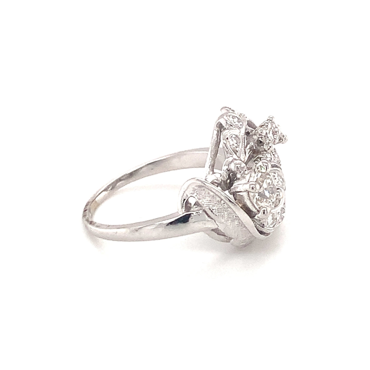 Mid-Century Diamond Cluster 14K White Gold Ring, circa 1950s