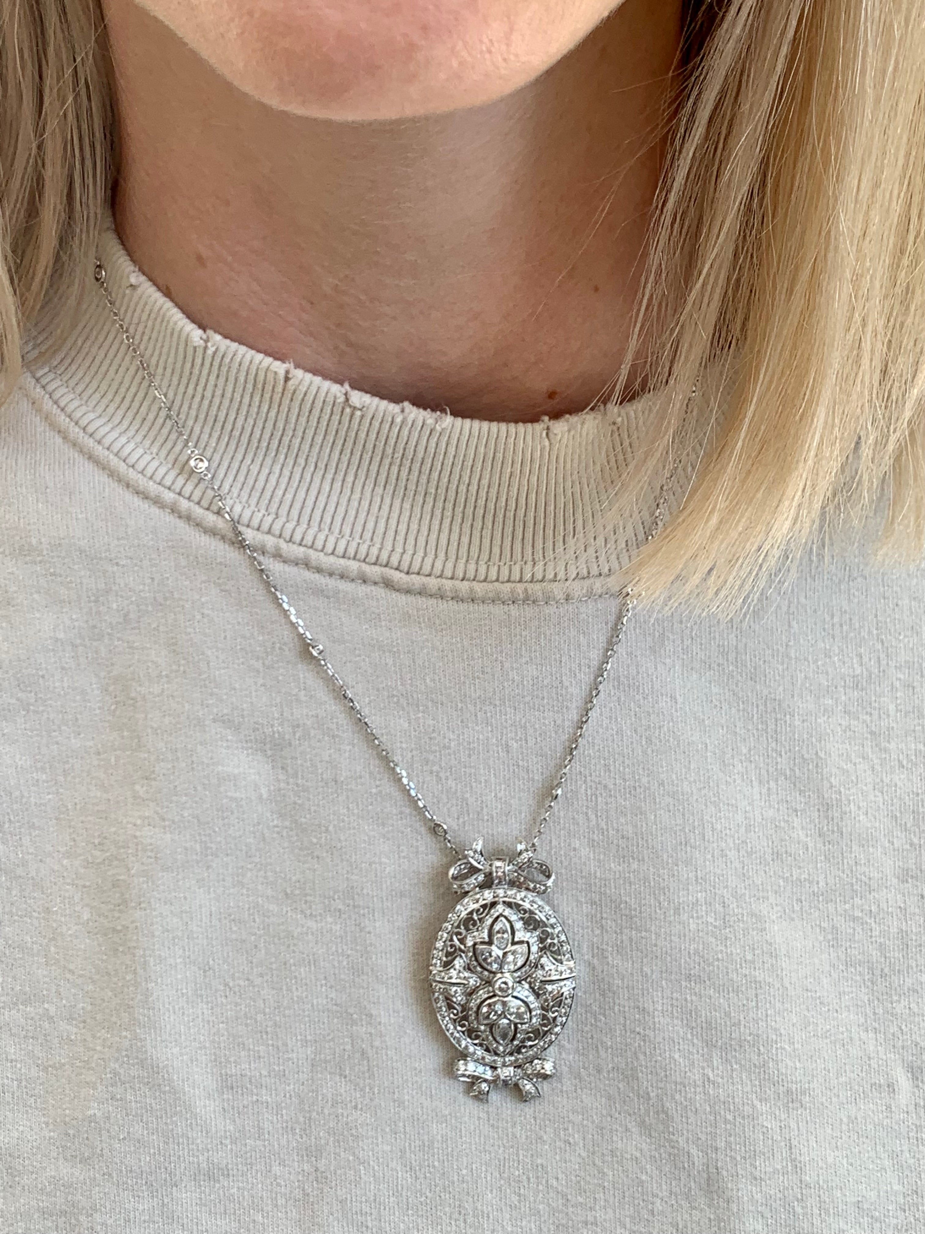 Mid-Century Diamond White Gold Pendant