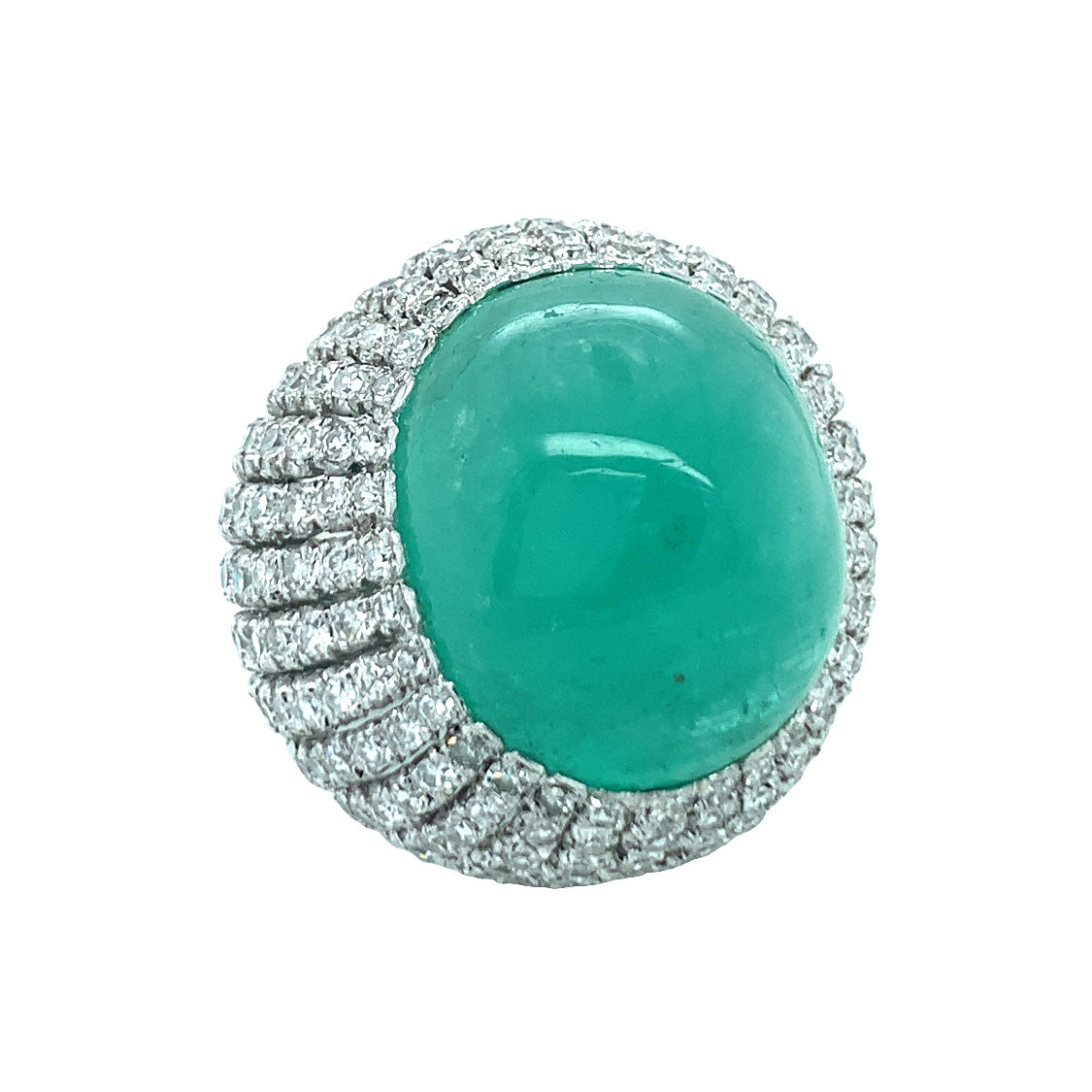 Mid-Century Emerald and Diamond 14K White Gold Ring
