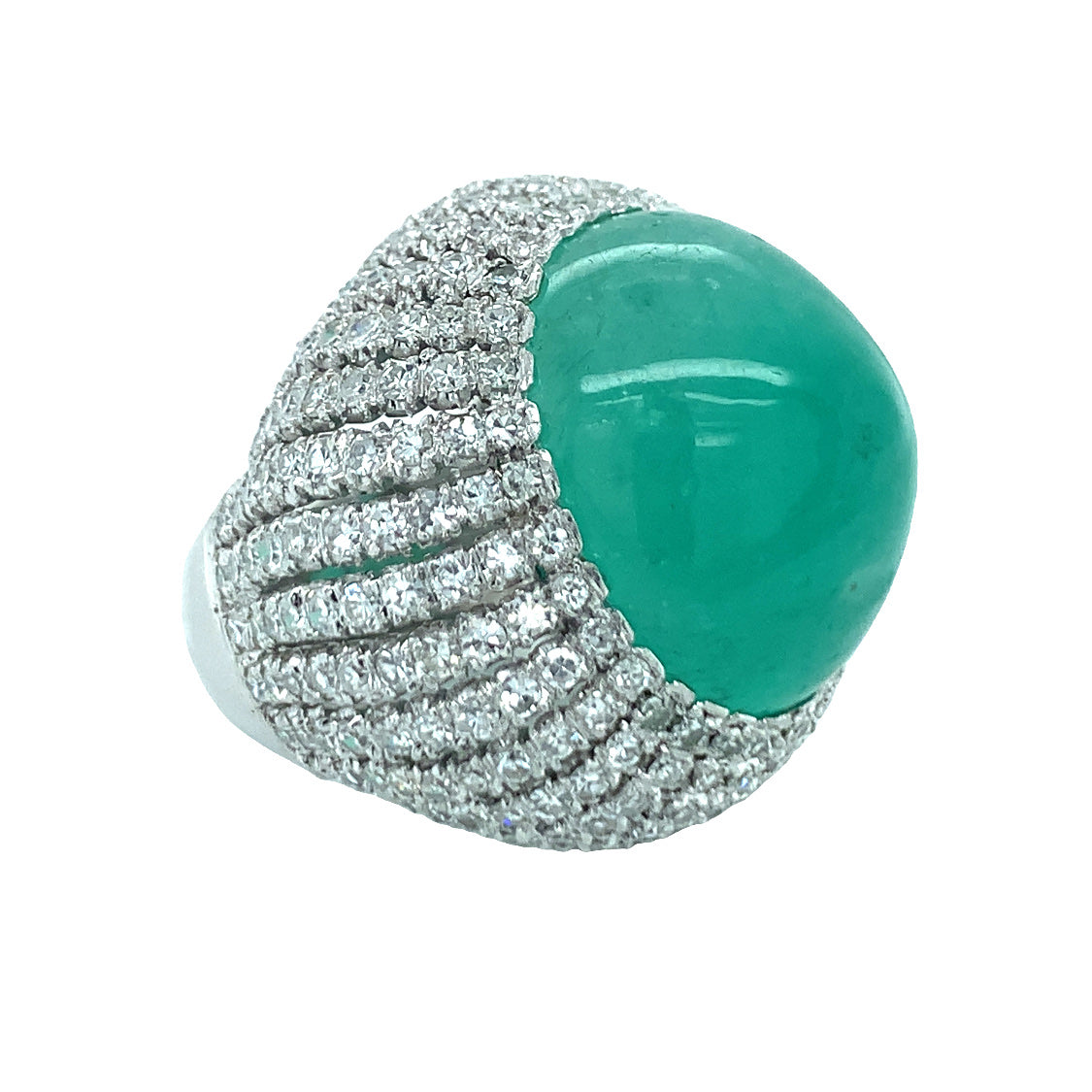 Mid-Century Emerald and Diamond 14K White Gold Ring