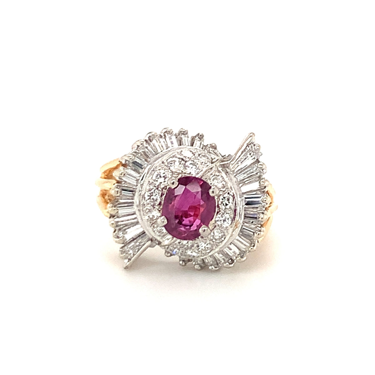 Mid-Century Ruby and Diamond Gold Ring, circa 1950s