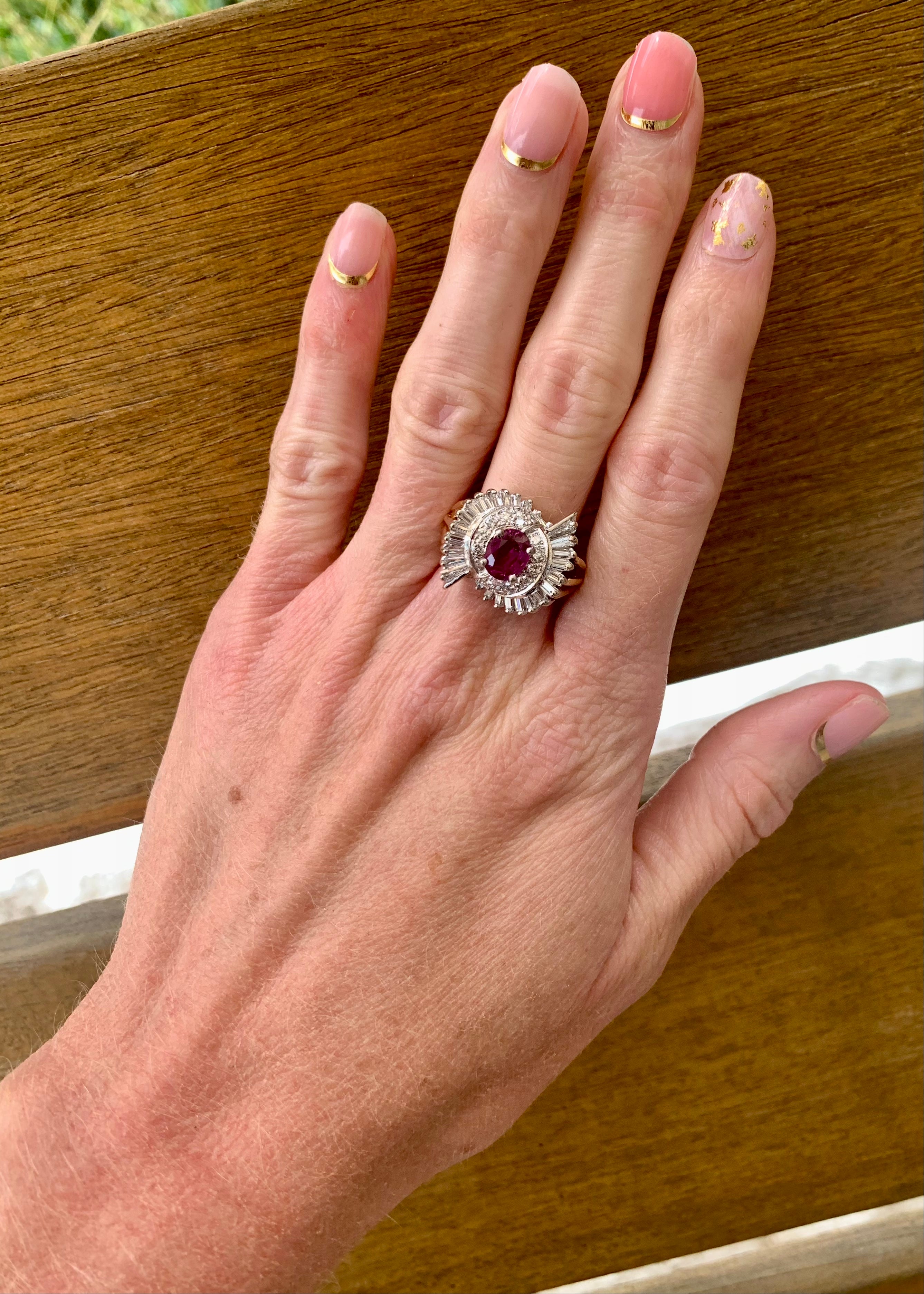 Mid-Century Ruby and Diamond Gold Ring, circa 1950s