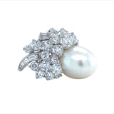 Mid-Century South Sea Pearl and Diamond Platinum Ring