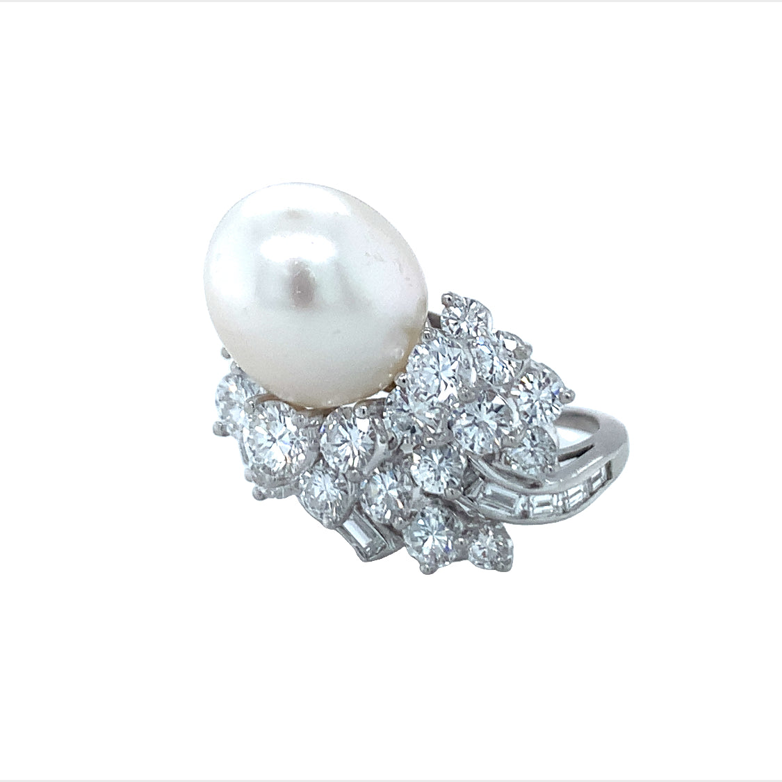 Mid-Century South Sea Pearl and Diamond Platinum Ring