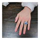 Mid-Century Star Sapphire and Diamond Platinum Ring, circa 1950s