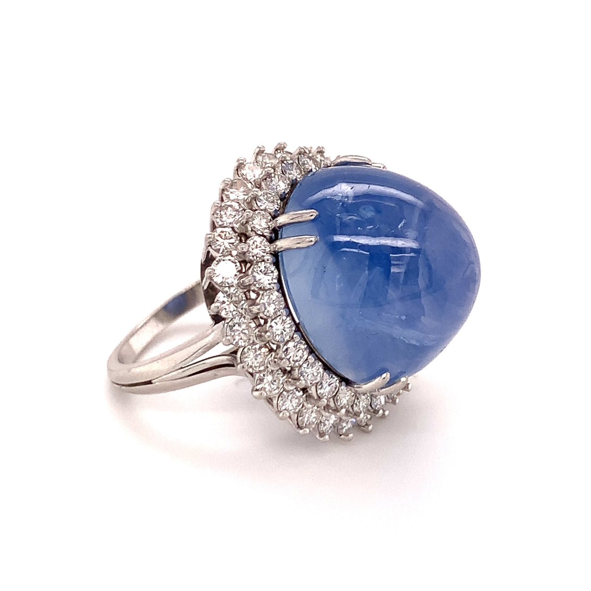 Mid-Century Star Sapphire and Diamond Platinum Ring, circa 1950s