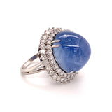 Mid-Century Star Sapphire and Diamond Platinum Ring, circa 1950s