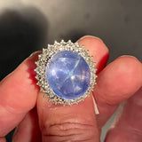 Mid-Century Star Sapphire and Diamond Platinum Ring, circa 1950s