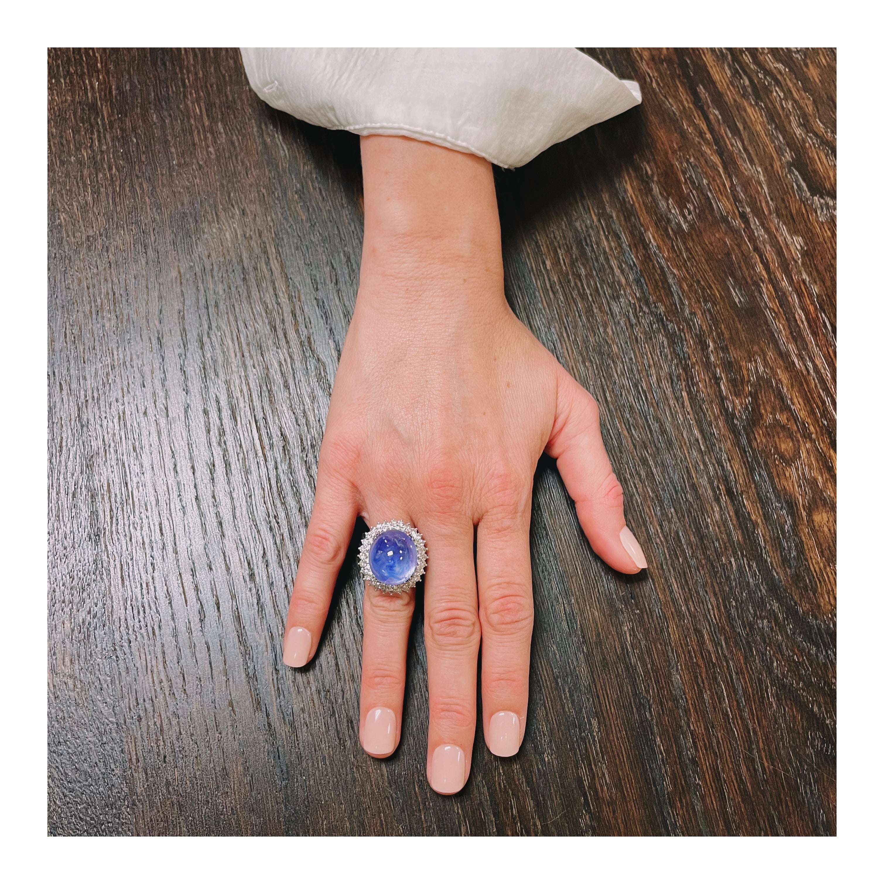 Mid-Century Star Sapphire and Diamond Platinum Ring, circa 1950s