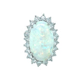 Mid-Century White Opal and Diamond Platinum Ring