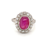 Mid-century Star Ruby and Diamond Palladium Ring, circa 1950s
