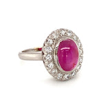 Mid-century Star Ruby and Diamond Palladium Ring, circa 1950s