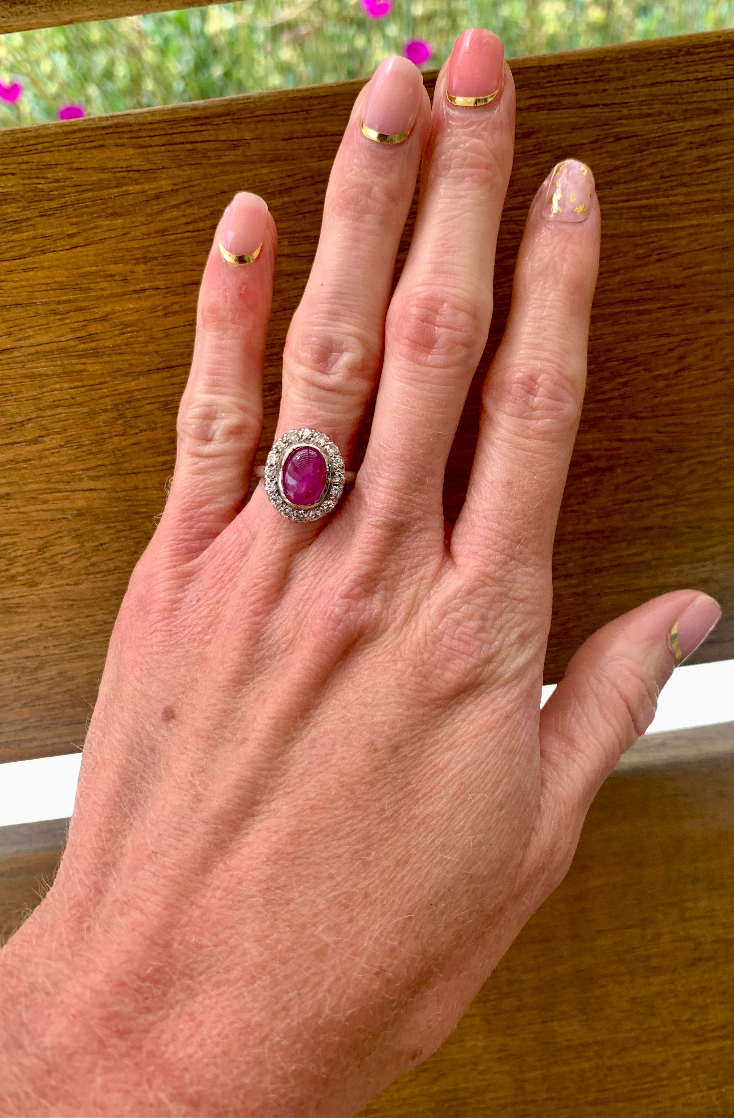 Mid-century Star Ruby and Diamond Palladium Ring, circa 1950s