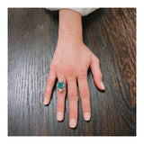 Midcentury Emerald and Diamond 14k White Gold Ring, circa 1950s