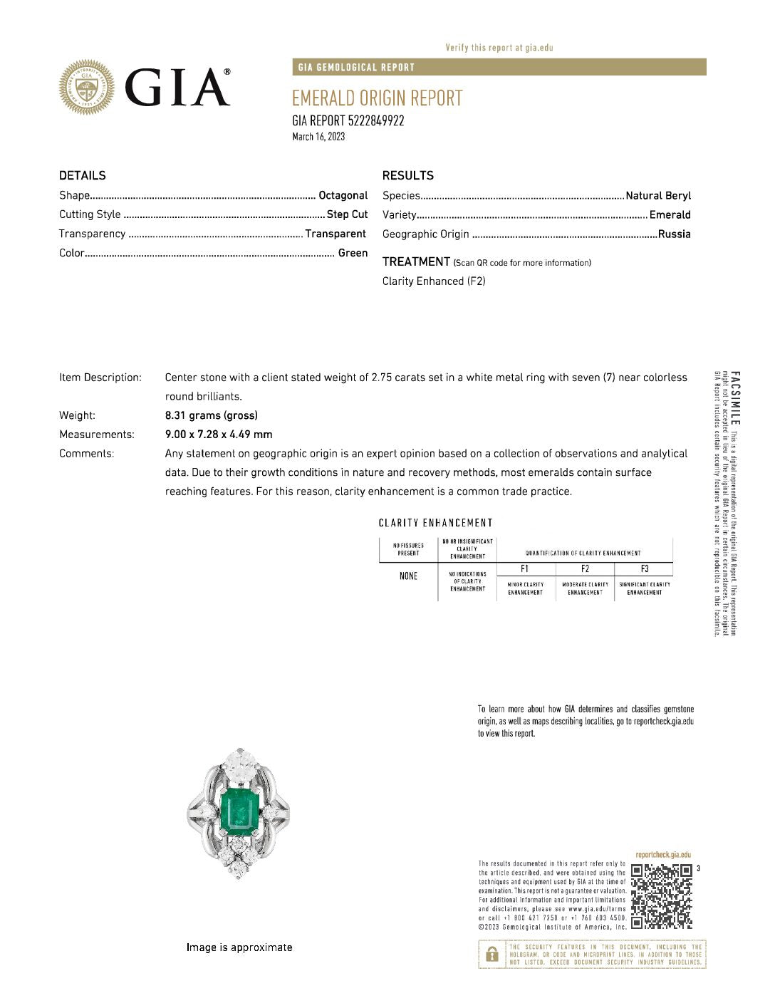 Midcentury Emerald and Diamond 14k White Gold Ring, circa 1950s