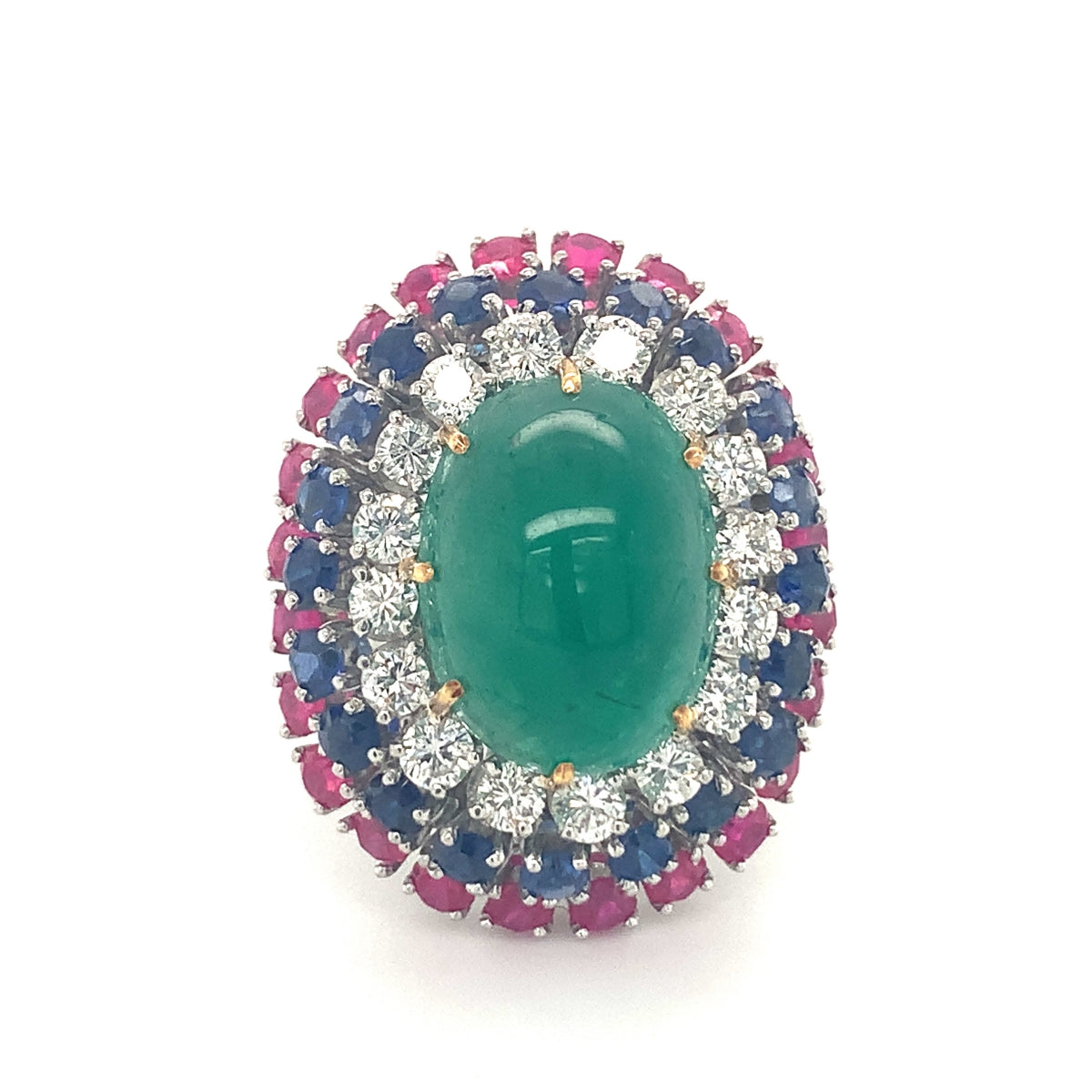 Multi-Gem Bombe Form Platinum Ring, circa 1960s