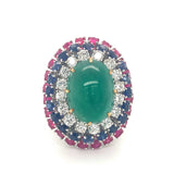 Multi-Gem Bombe Form Platinum Ring, circa 1960s