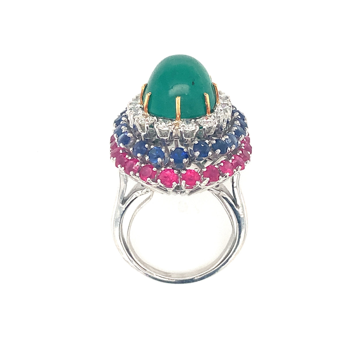 Multi-Gem Bombe Form Platinum Ring, circa 1960s