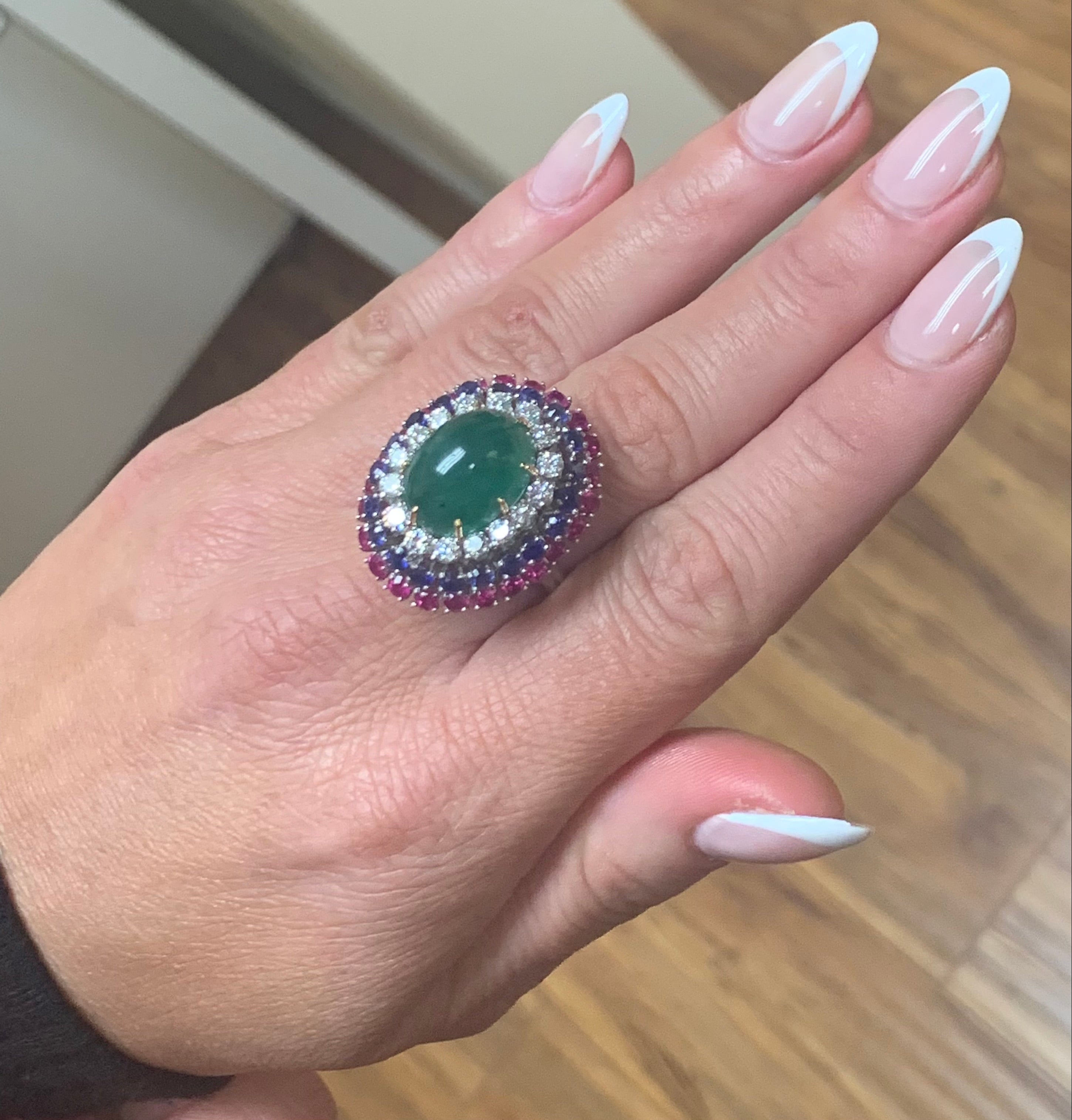 Multi-Gem Bombe Form Platinum Ring, circa 1960s