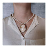 Victorian Shell Cameo and Cultured Pearl Necklace