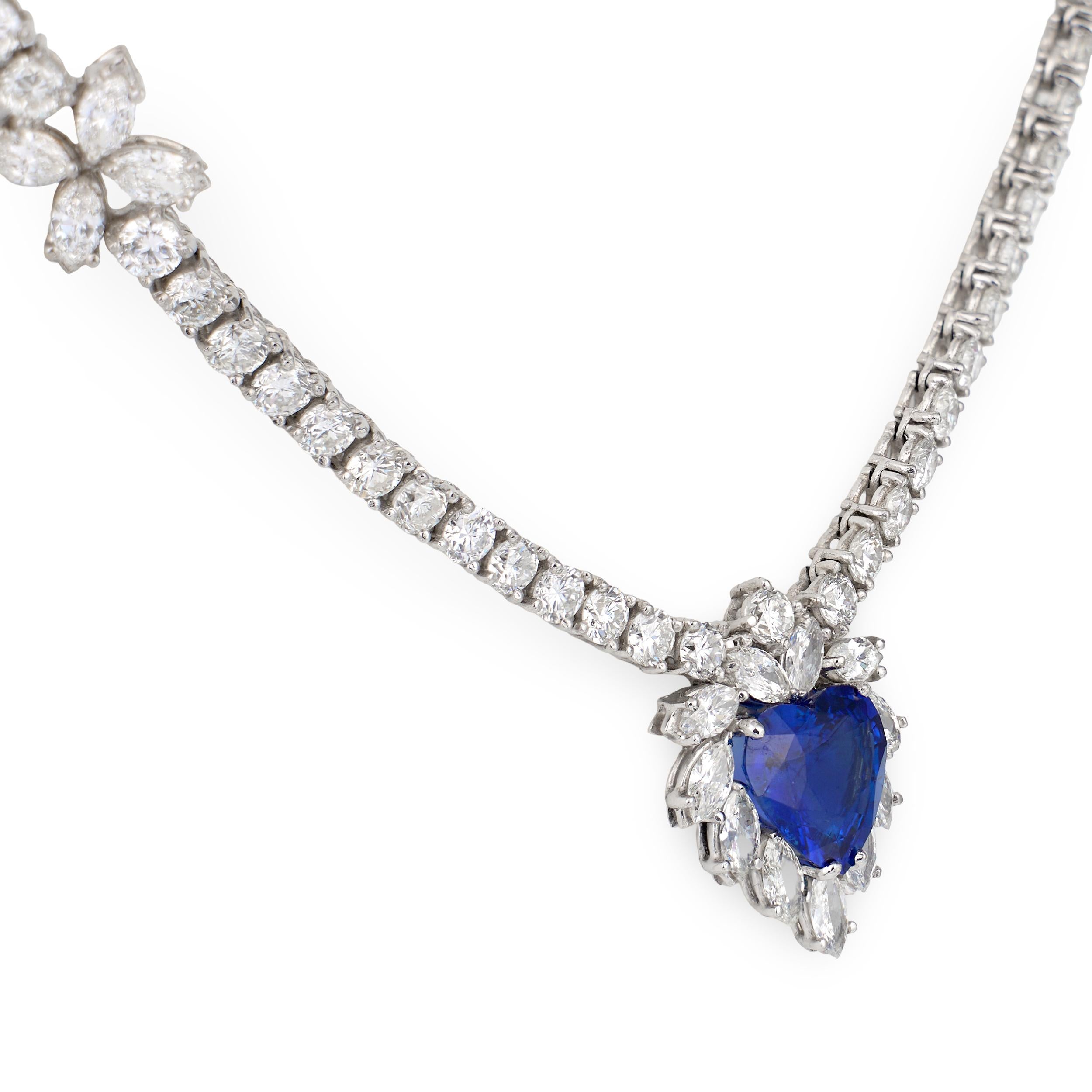 18K WHITE GOLD HEART-SHAPED SAPPHIRE AND DIAMOND NECKLACE