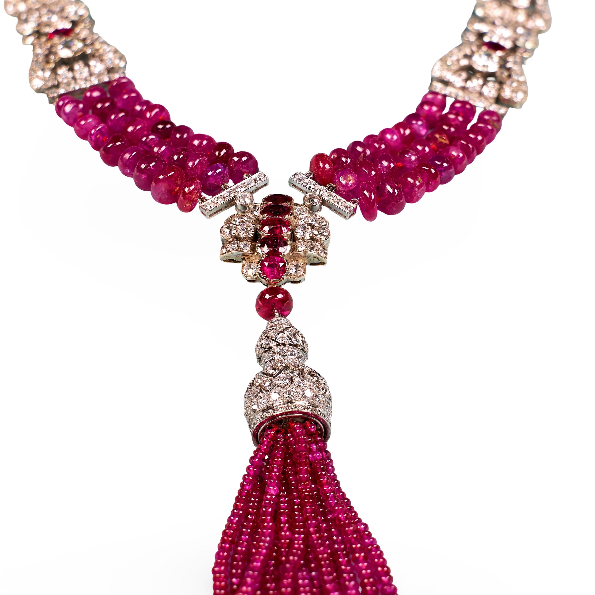Diamond and Ruby Bead Tassle Necklace by Tiffany & Co.