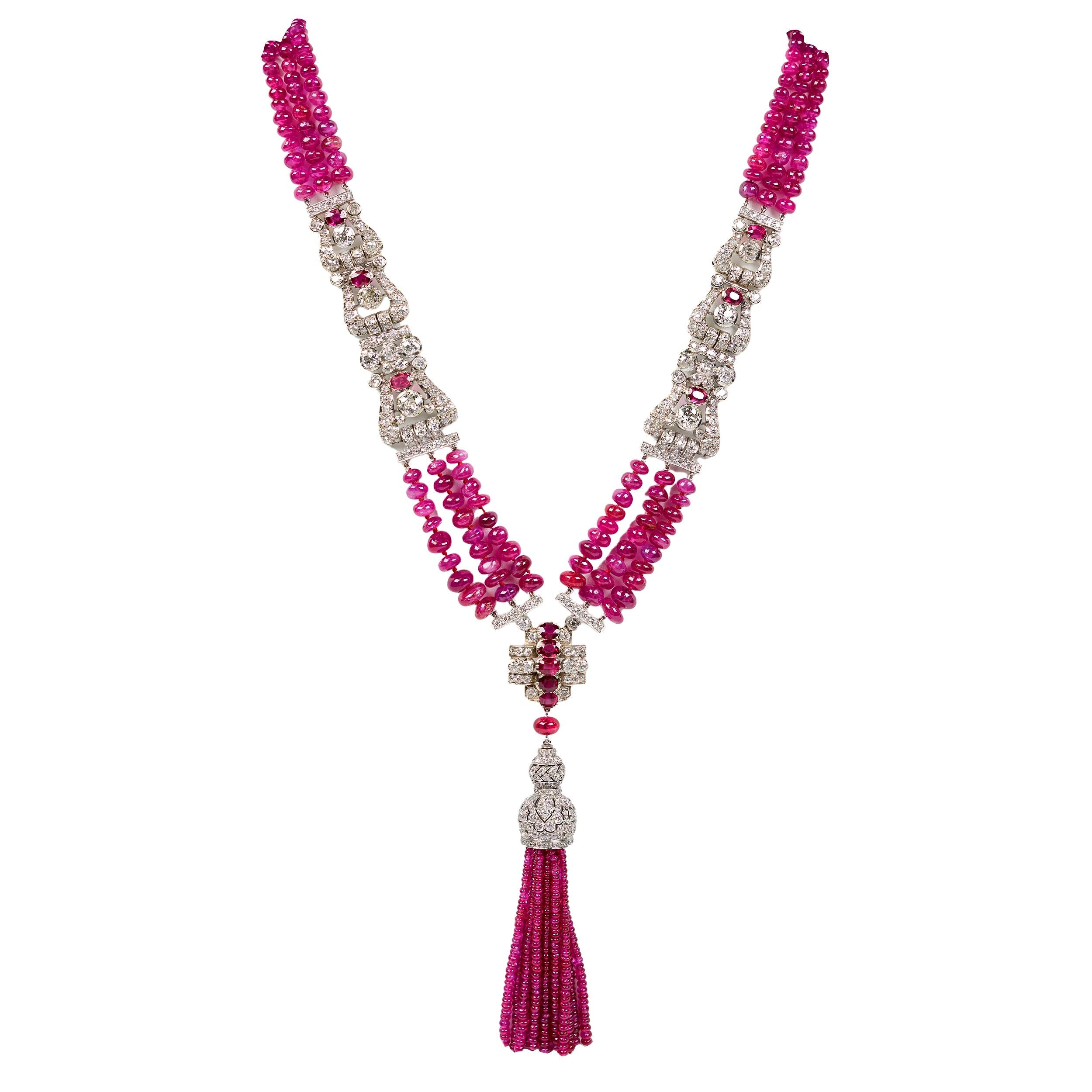 Diamond and Ruby Bead Tassle Necklace by Tiffany & Co.