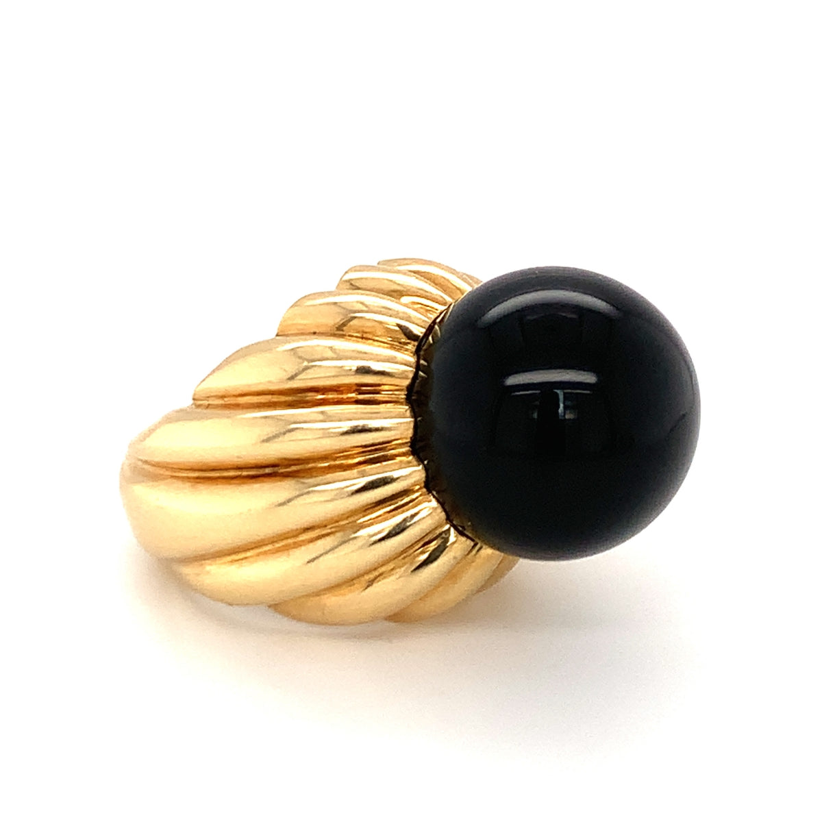 Onyx Bead 18K Yellow Gold Ring, circa 1970s