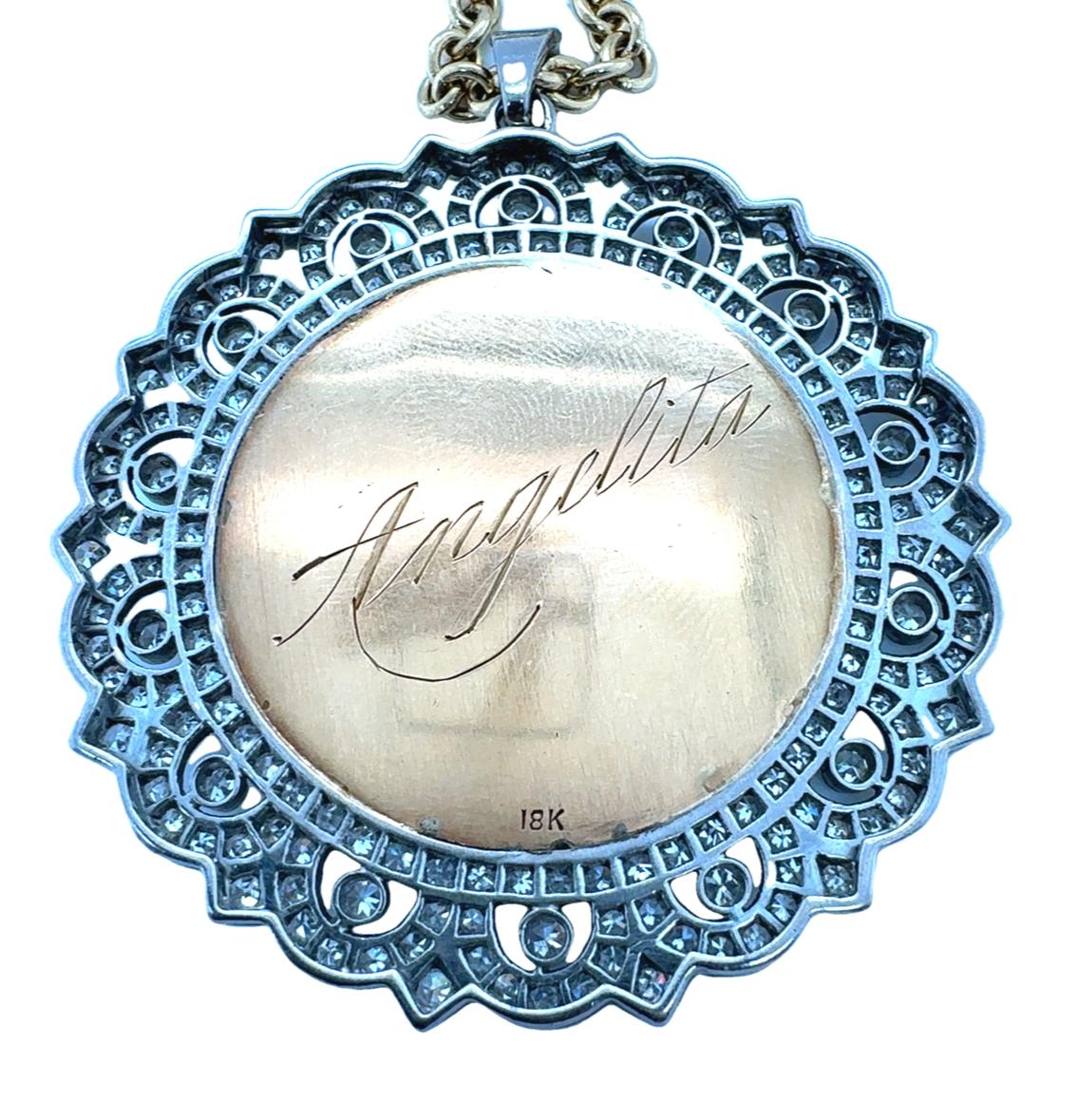 18K Gold Diamond Medallion Pendant / Necklace