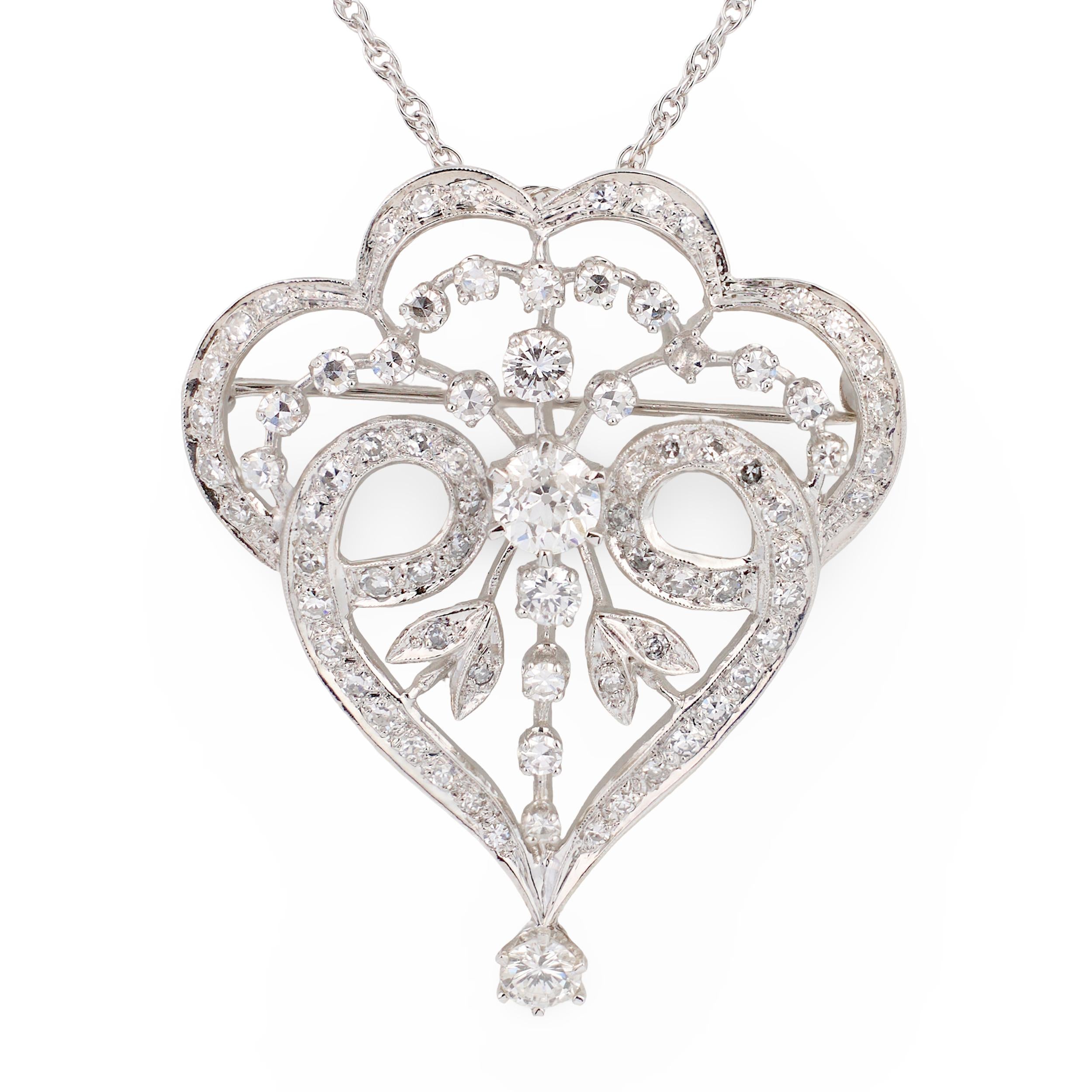 Edwardian Diamond 14K White and Yellow Gold Pendant / Brooch, circa 1910