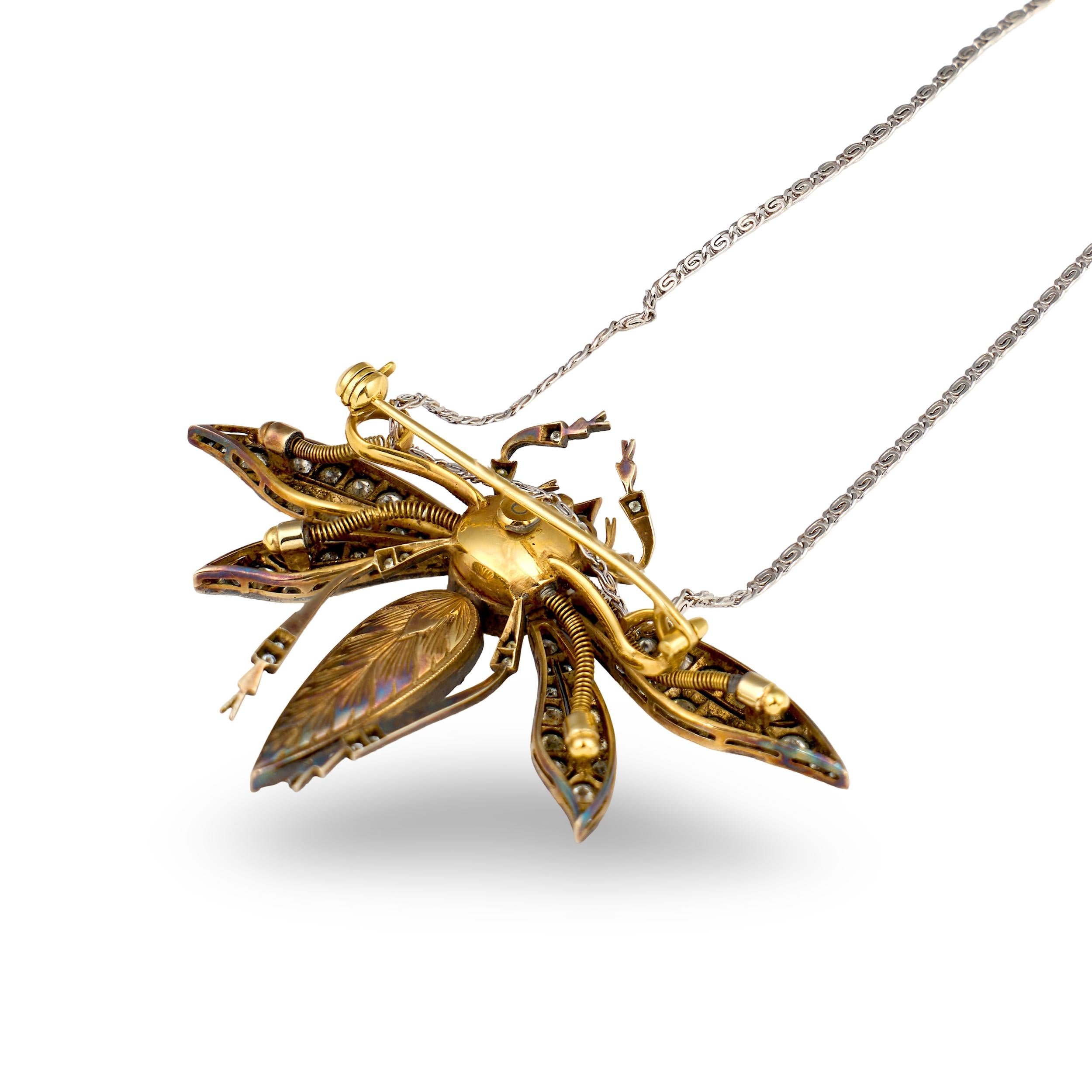 Victorian Gem-set Dragonfly Platinum and Gold Pendant / Brooch