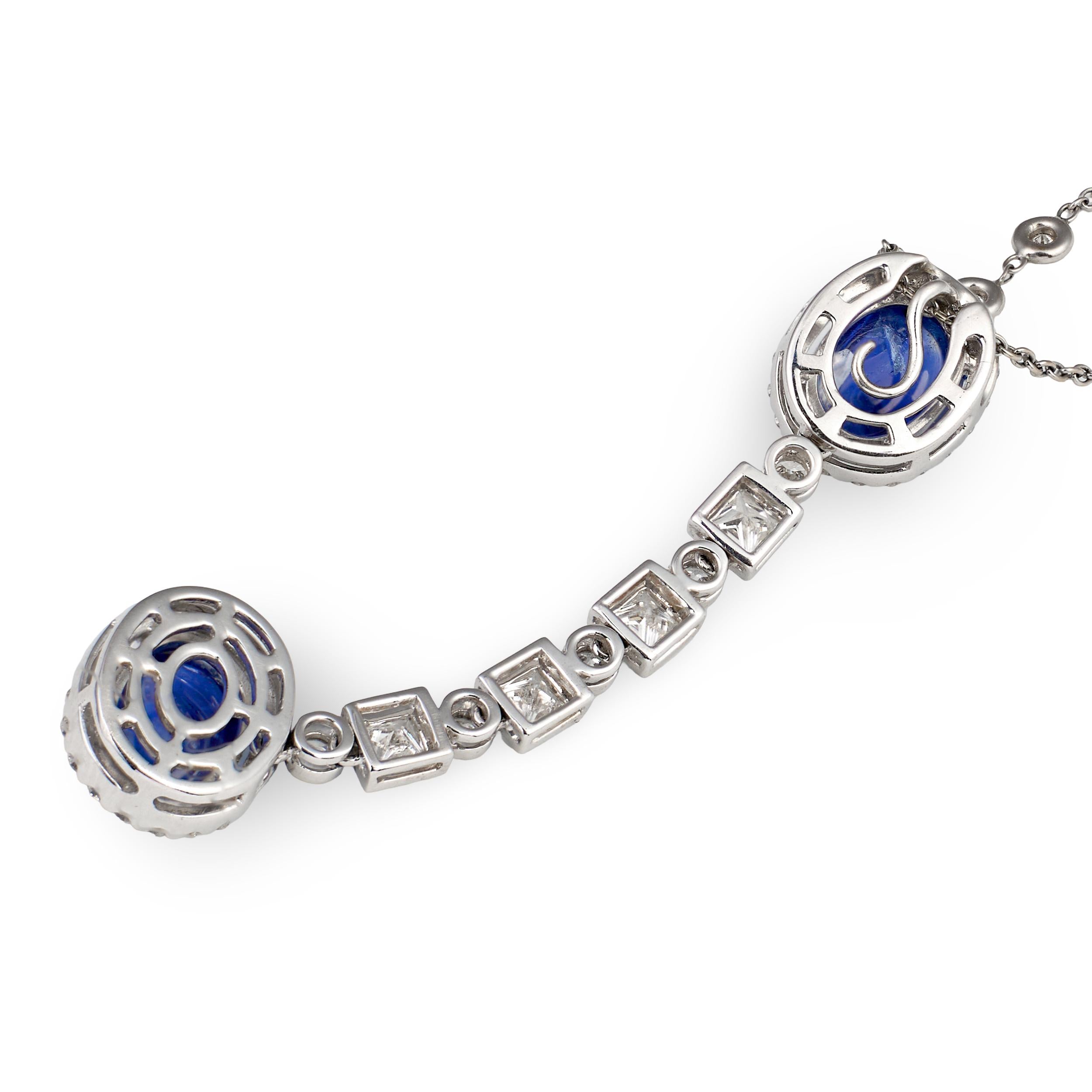 Sapphire and Diamond 18K White Gold Drop Pendant, 20th Century