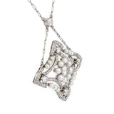 Art Deco Diamond and Pearl Platinum Pendant