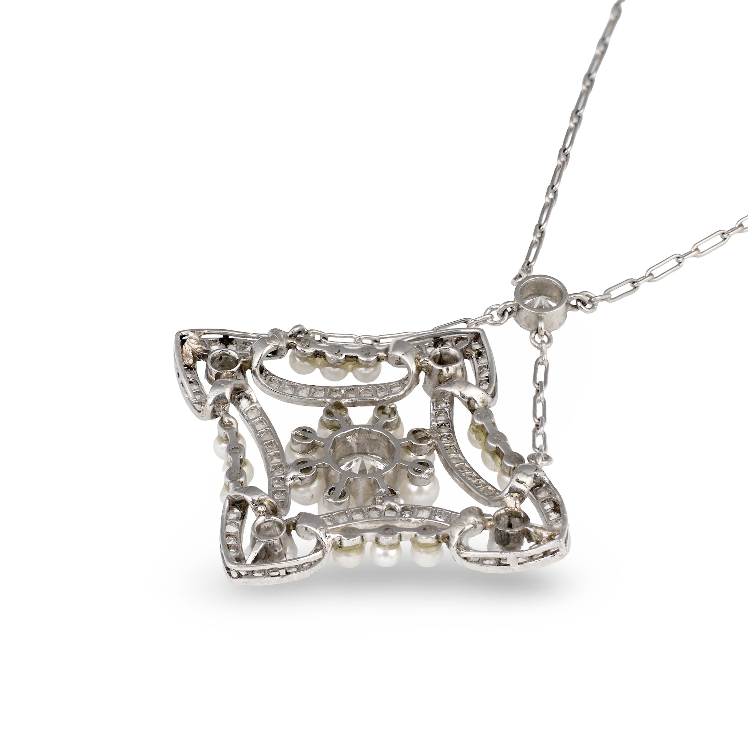Art Deco Diamond and Pearl Platinum Pendant