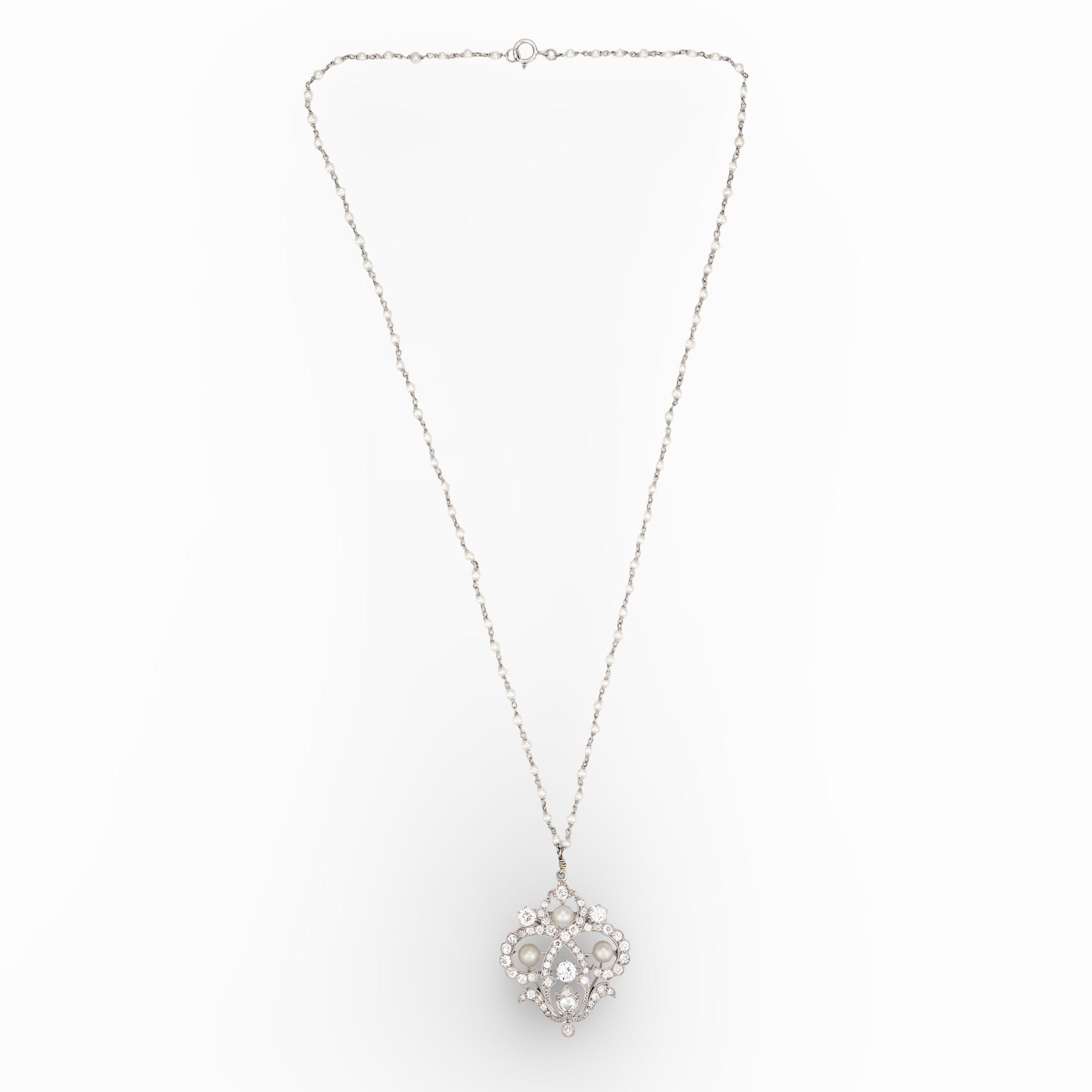 Platinum Diamond and Pearl Pendant, circa 1910