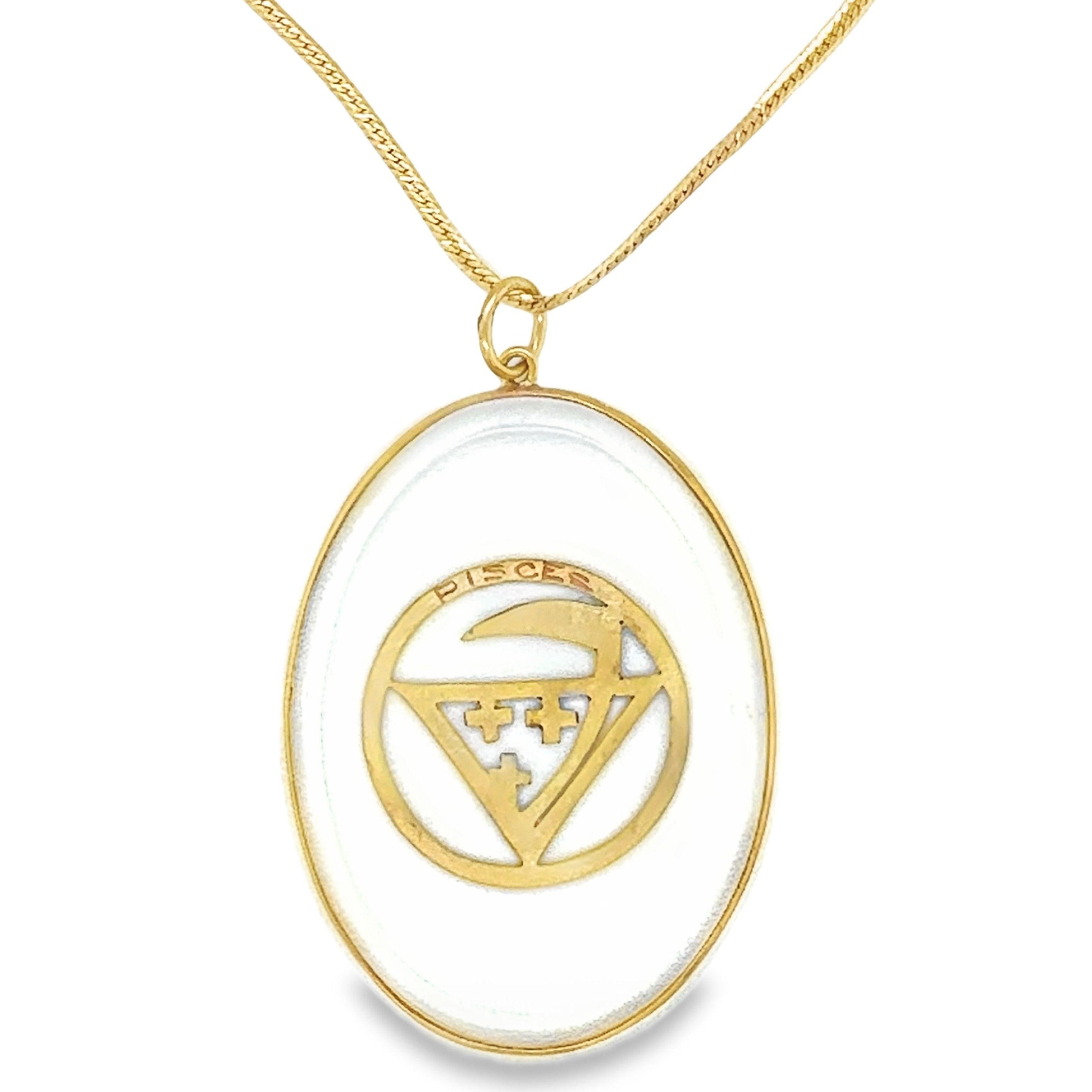 18K YELLOW GOLD CRYSTAL QUARTZ "PISCES" ZODIAC SIGN PENDANT