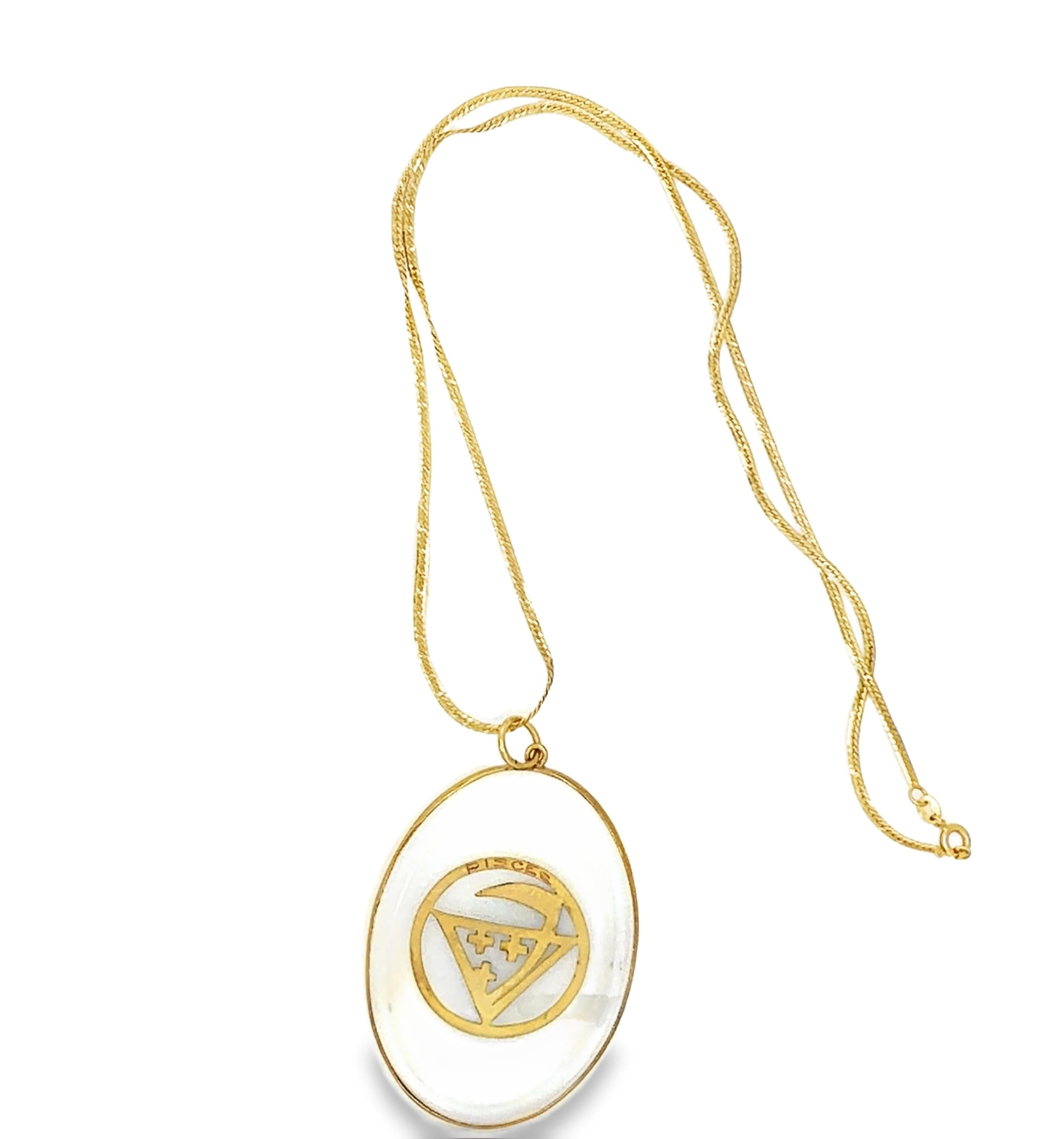 18K YELLOW GOLD CRYSTAL QUARTZ "PISCES" ZODIAC SIGN PENDANT
