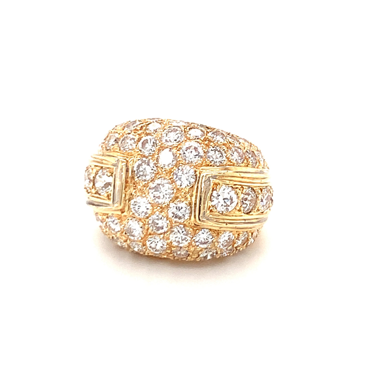 Pave Diamond Bombe 14K Yellow Gold Ring, circa 1970s