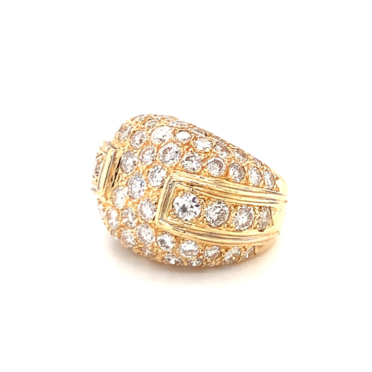Pave Diamond Bombe 14K Yellow Gold Ring, circa 1970s
