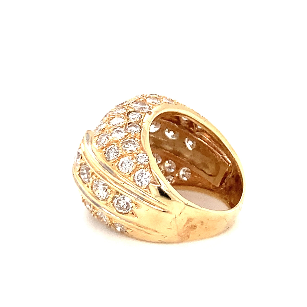 Pave Diamond Bombe 14K Yellow Gold Ring, circa 1970s