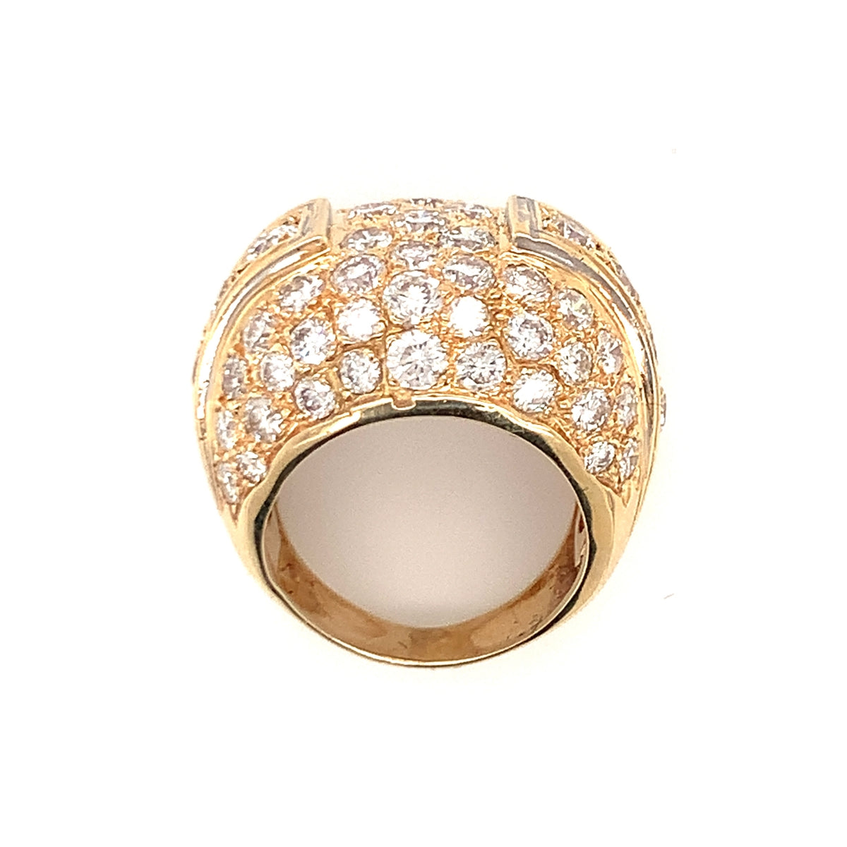 Pave Diamond Bombe 14K Yellow Gold Ring, circa 1970s