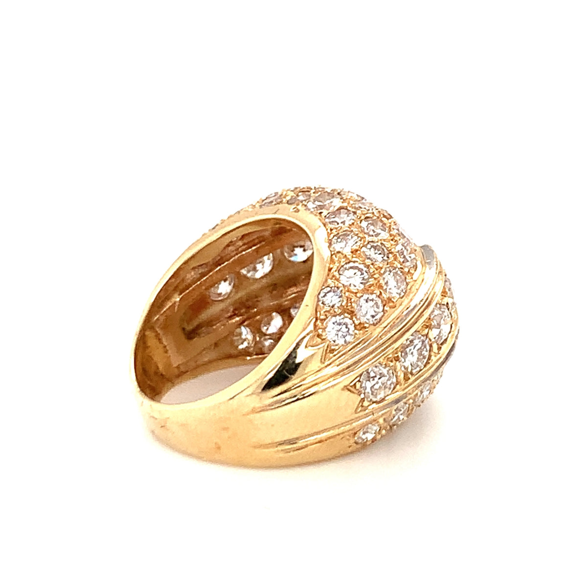 Pave Diamond Bombe 14K Yellow Gold Ring, circa 1970s