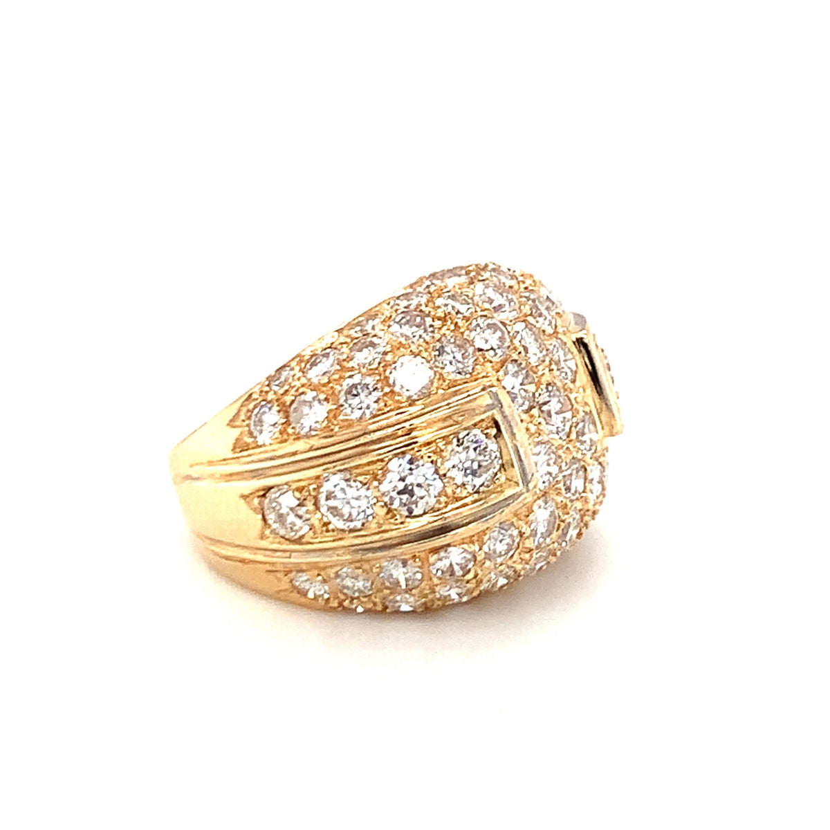 Pave Diamond Bombe 14K Yellow Gold Ring, circa 1970s