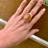 Peach Moonstone and Diamond Dome 18K Yellow Gold Cocktail Ring, circa 1970s
