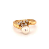Pearl and Diamond 18K Yellow Gold Ring, circa 1970s
