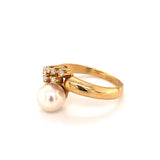 Pearl and Diamond 18K Yellow Gold Ring, circa 1970s