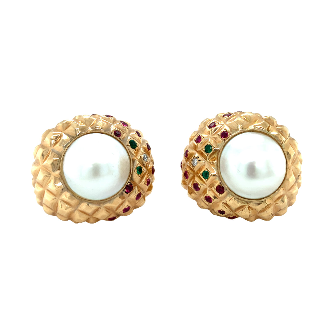 Pearl and Multi-Gem 18K Yellow Gold Earrings