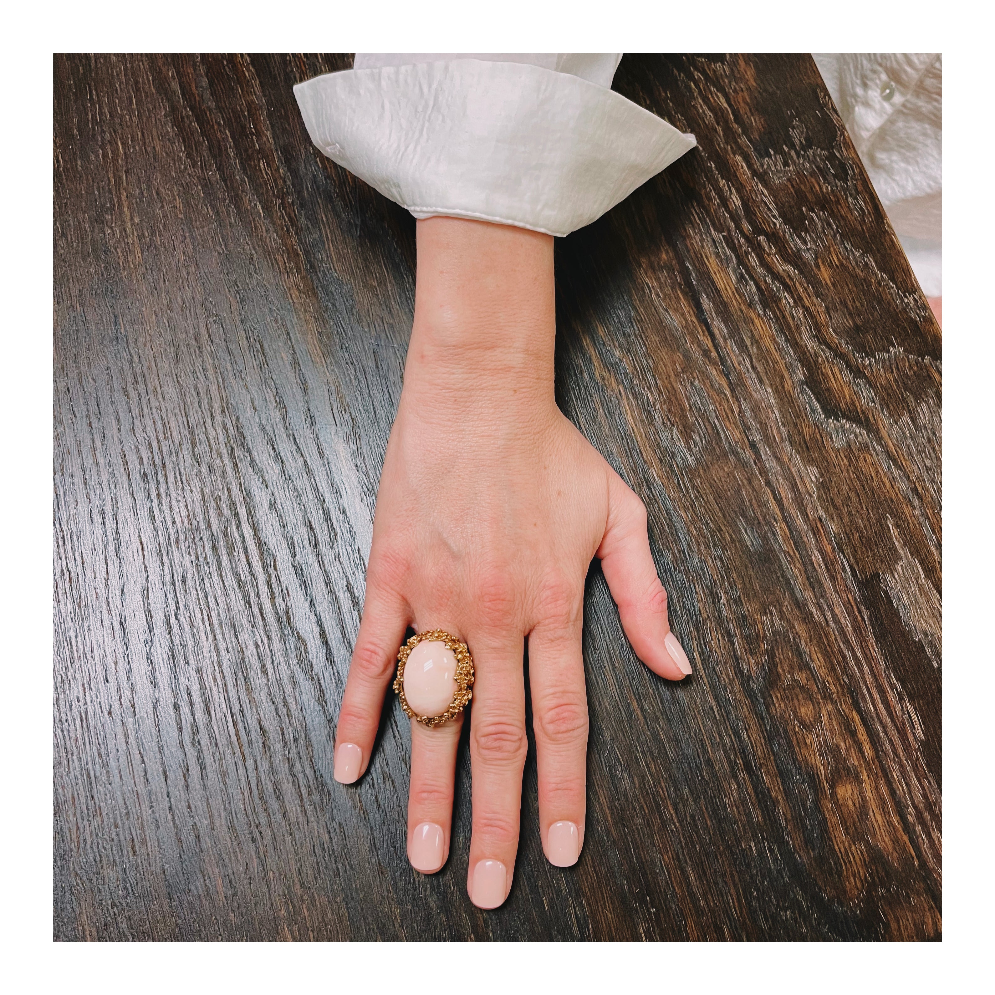 Pink Coral 18K Yellow Gold Cocktail Ring, circa 1960s