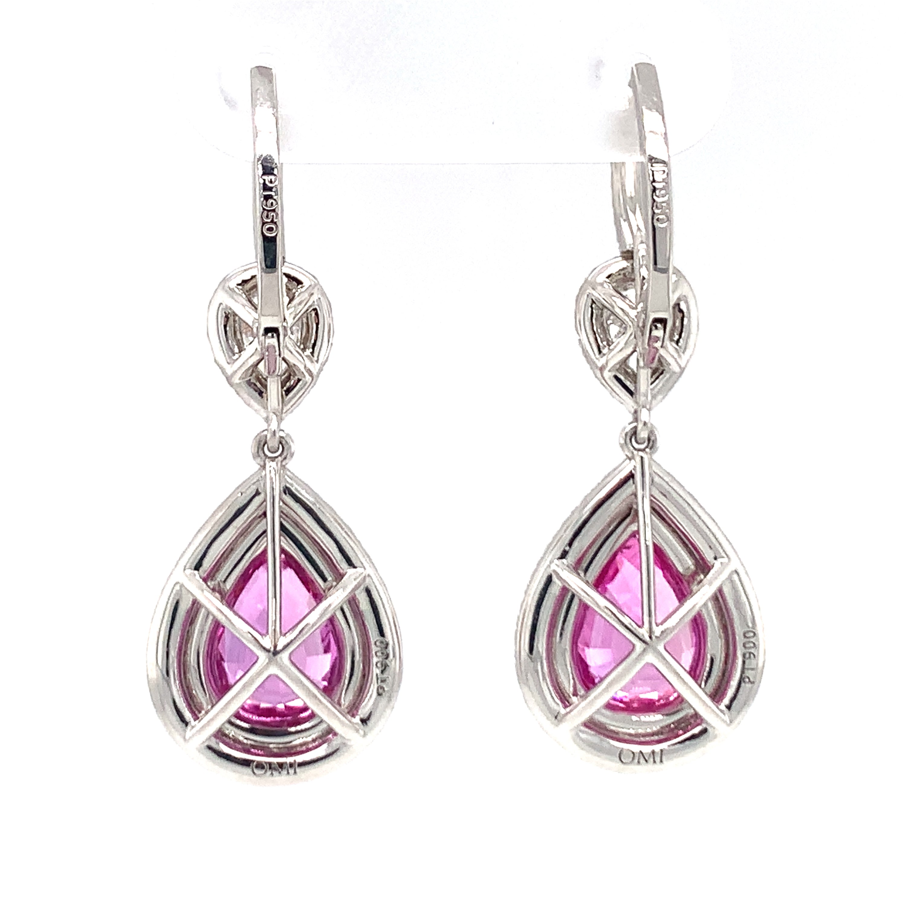 Pink Sapphire and Diamond Dangle Platinum Earrings by Omi