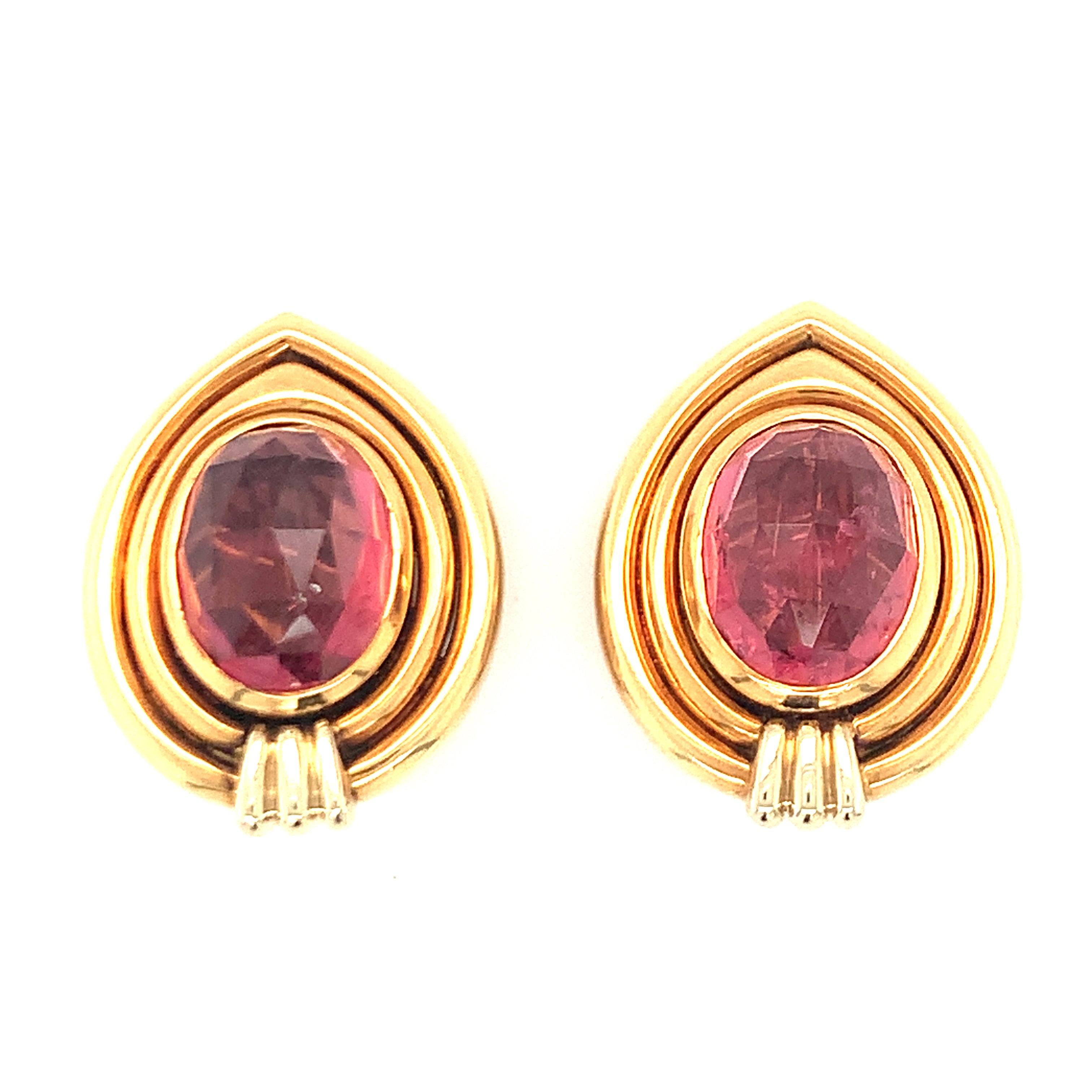 Pink Tourmaline 18K Yellow Gold Earclips
